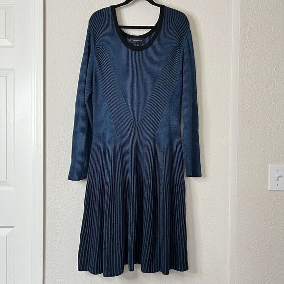 Lane Bryant Stretch Ribbed Knit Long Sleeves Sweater Dress Size 26/28 Blue Black - Picture 2 of 8